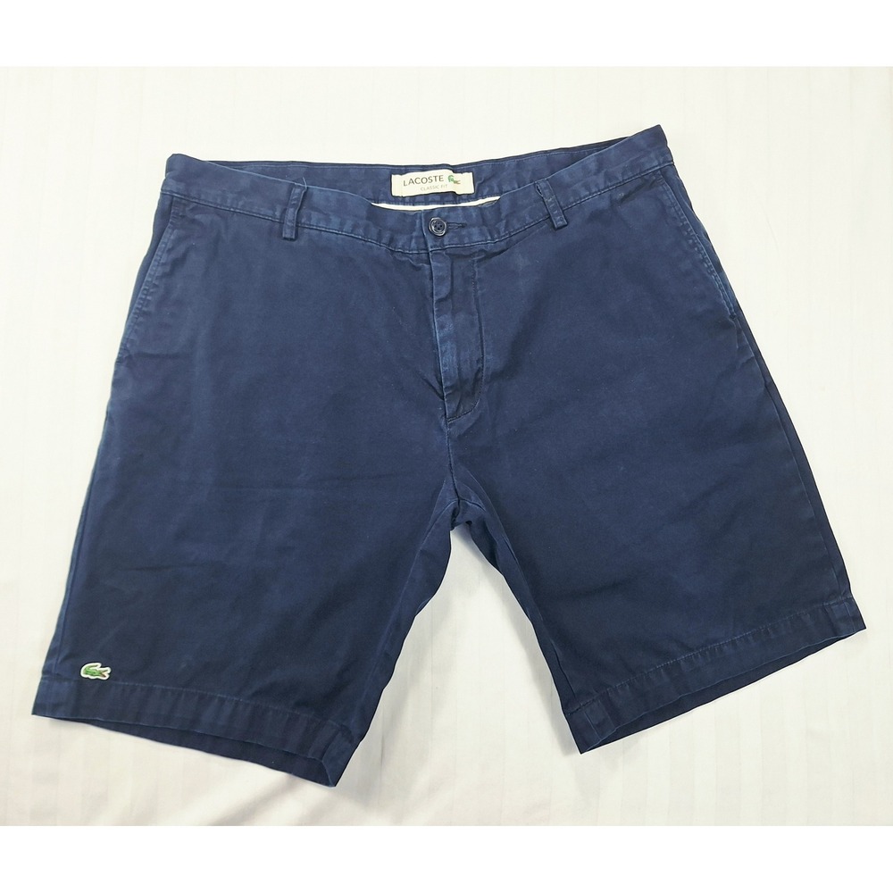 Lacoste Mens Classic Fit Navy Blue Chino Shorts Size US 38 Cotton Twill Logo